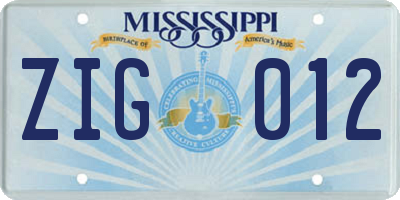 MS license plate ZIG012