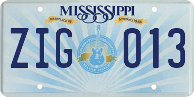 MS license plate ZIG013