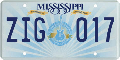 MS license plate ZIG017