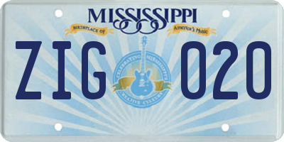 MS license plate ZIG020