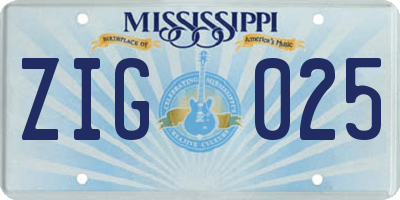 MS license plate ZIG025