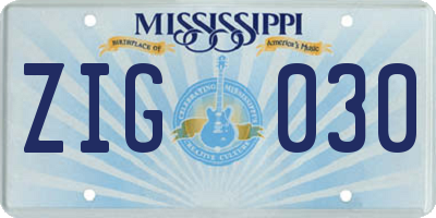 MS license plate ZIG030