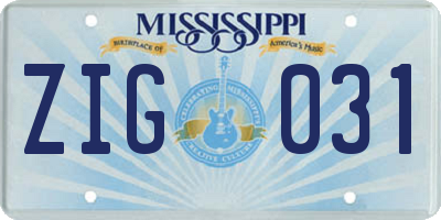 MS license plate ZIG031
