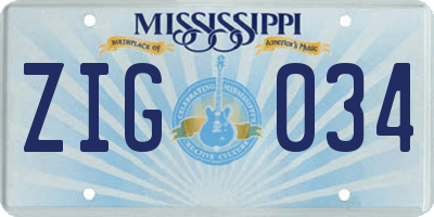 MS license plate ZIG034