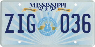 MS license plate ZIG036
