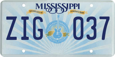 MS license plate ZIG037