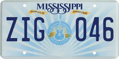 MS license plate ZIG046