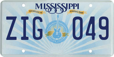 MS license plate ZIG049