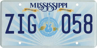 MS license plate ZIG058