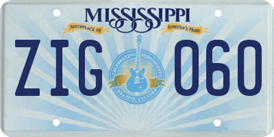 MS license plate ZIG060