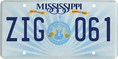 MS license plate ZIG061