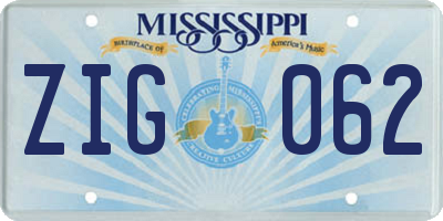 MS license plate ZIG062