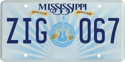 MS license plate ZIG067