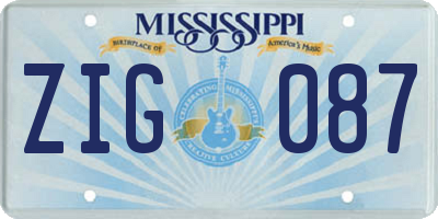 MS license plate ZIG087