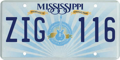 MS license plate ZIG116