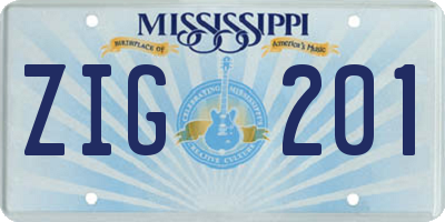 MS license plate ZIG201