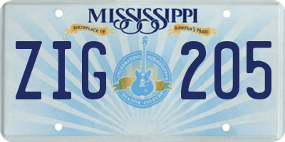 MS license plate ZIG205