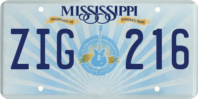 MS license plate ZIG216