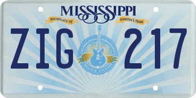 MS license plate ZIG217