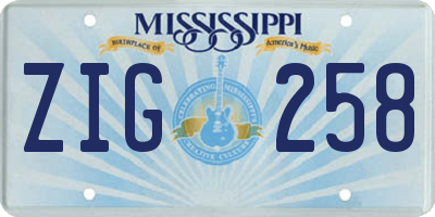 MS license plate ZIG258