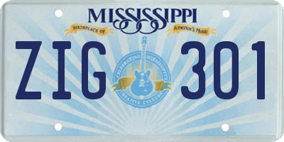 MS license plate ZIG301