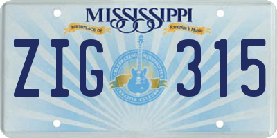 MS license plate ZIG315