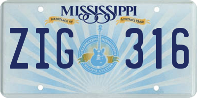 MS license plate ZIG316