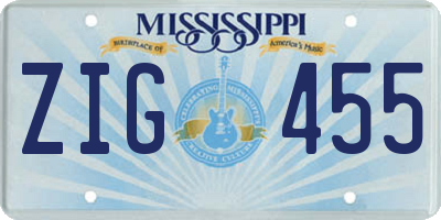 MS license plate ZIG455
