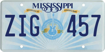 MS license plate ZIG457