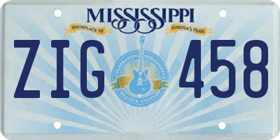 MS license plate ZIG458