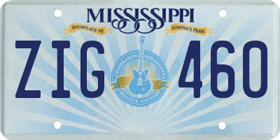 MS license plate ZIG460
