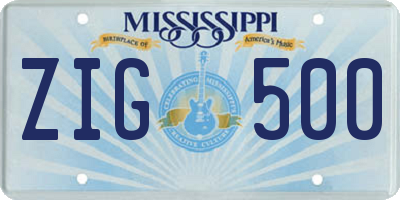 MS license plate ZIG500