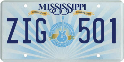 MS license plate ZIG501