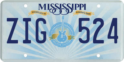 MS license plate ZIG524