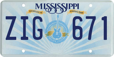 MS license plate ZIG671