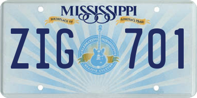 MS license plate ZIG701