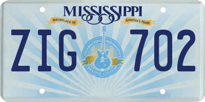 MS license plate ZIG702