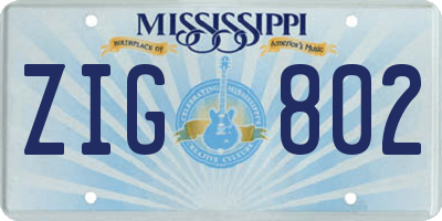 MS license plate ZIG802