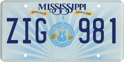 MS license plate ZIG981
