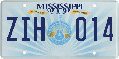 MS license plate ZIH014