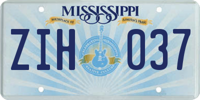 MS license plate ZIH037