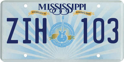 MS license plate ZIH103