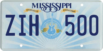 MS license plate ZIH500