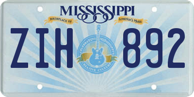 MS license plate ZIH892