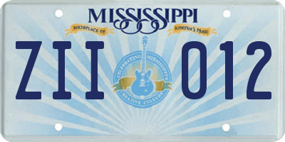MS license plate ZII012