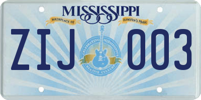 MS license plate ZIJ003