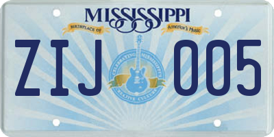 MS license plate ZIJ005