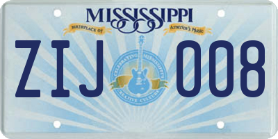 MS license plate ZIJ008