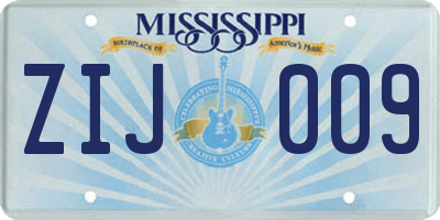MS license plate ZIJ009