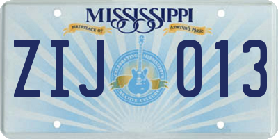 MS license plate ZIJ013